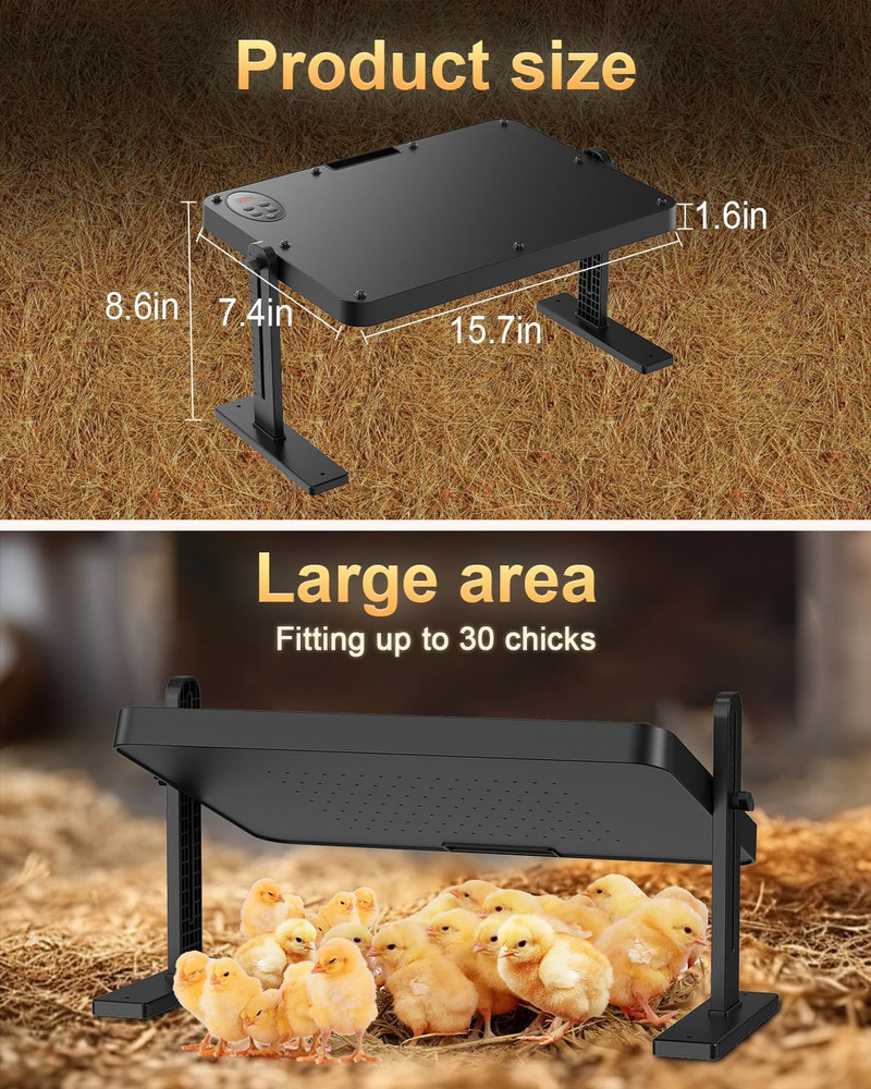 Chick Brooder Heater with Adjustable Temp (86~194℉) & 12H Timer & Height & Angle