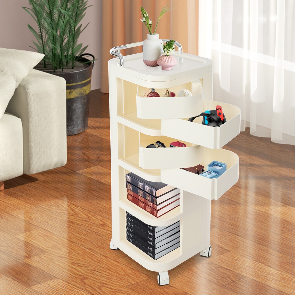 Storage Cart Rotating Basket Rack Snack Book Holder 4 Layer Rack for Living Room
