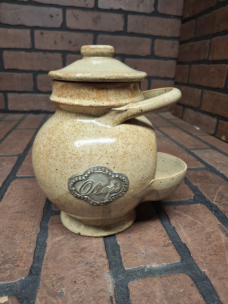 Vintage Etain Veritable Stoneware Olive Container