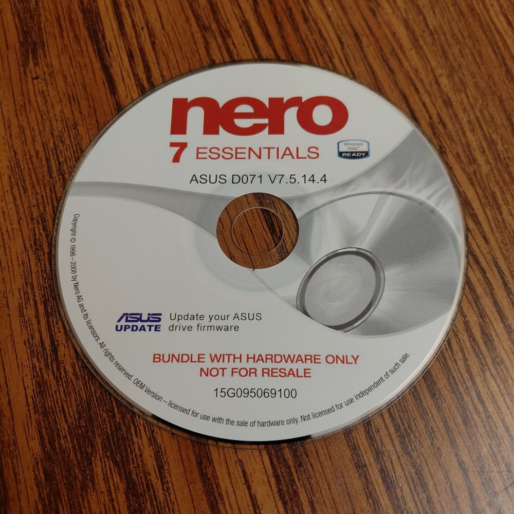 Nero 7 Essentials 2008 Asus D071 V7.5 14.4 Software Disc