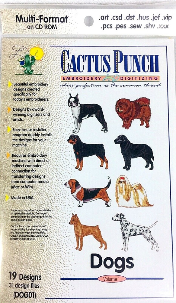 Cactus Punch Embroidery Digitizing  - Dogs 19 Designs