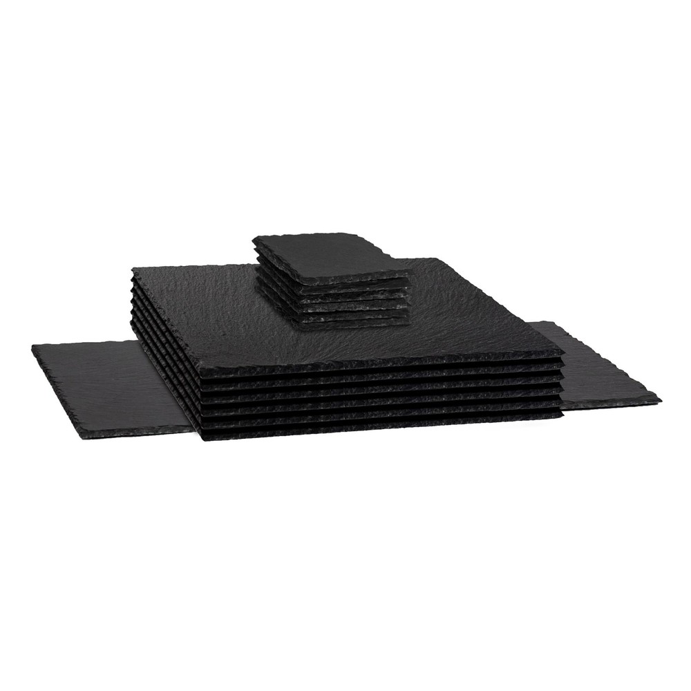 13 Piece Square Slate Placemats & Coasters Set Rustic Dining Table Setting Grey