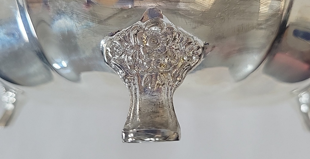 Vintage Silverplate Footed Serving Bowl Scroll Rim Candy Dish Rococo Style 11"