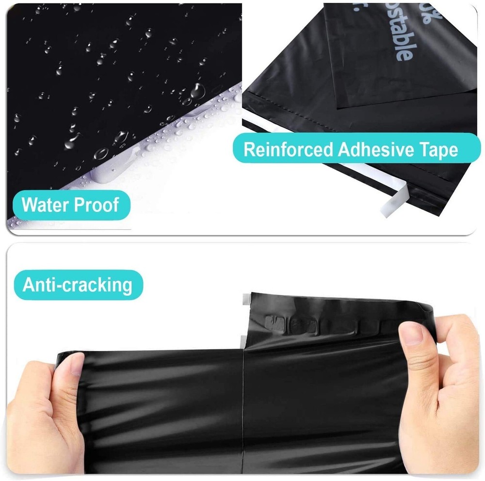 12x15.5 Inches 100% Biodegradable D2W Poly Mailers, 50pcs Black Compostable E...