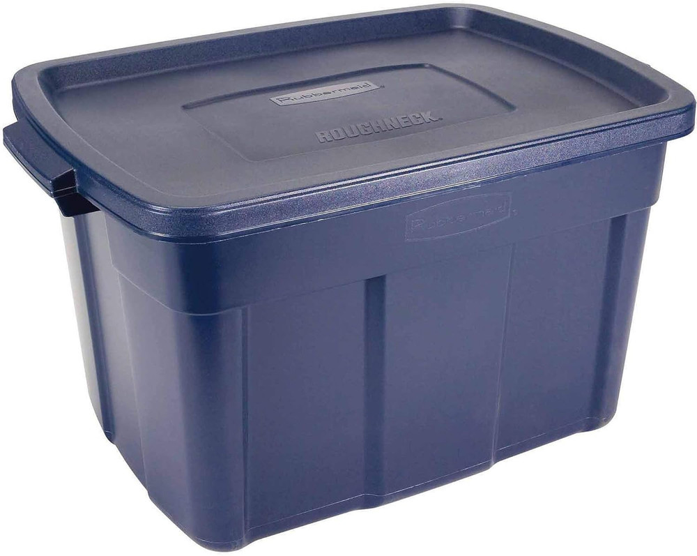 Roughneck 25 Gal Tote 4-Pack, Dark Indigo, Stackable Storage Bins