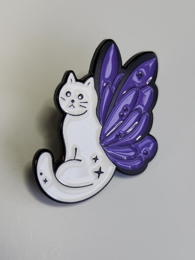 Purple Butterfly White Cat Lapel Pin