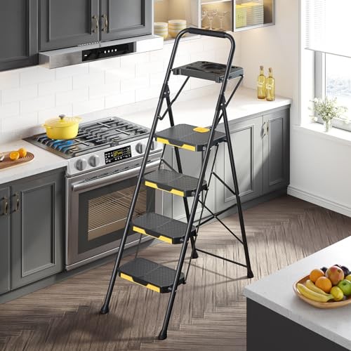 4 Step Ladder with Tool Platform, 4-Step with Tool Platform Black&yellow