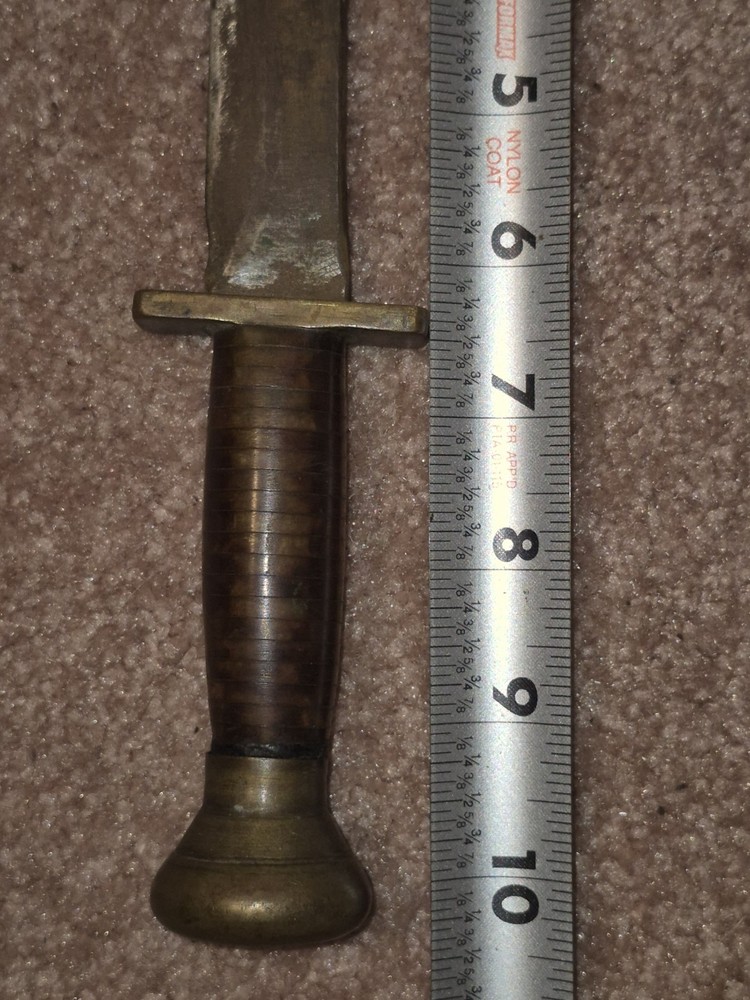 WW2?? Ka-bar Style Knife Solid Brass With Clear Layered Handle Very Solid Heavy