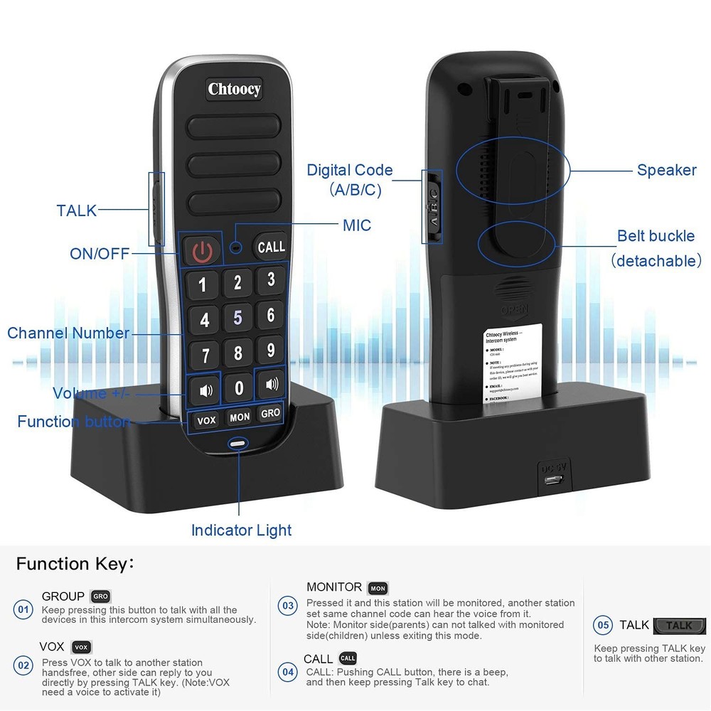 Wireless Intercom System Long Range House Office Handheld 4 Pack