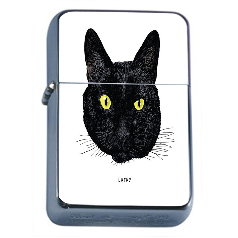 Black Cat Em5 Flip Top Oil Lighter Wind Resistant