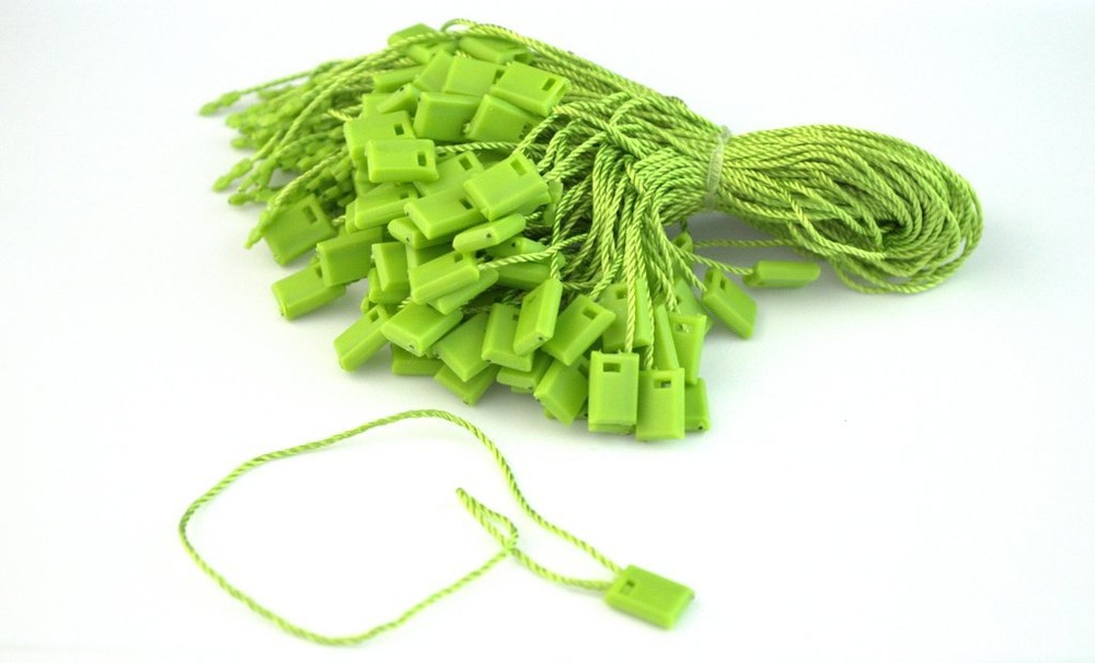 7" 100 Pcs GREEN Hang Tag Nylon String FLAT HEAD Snap Lock Pin Loop Fastener