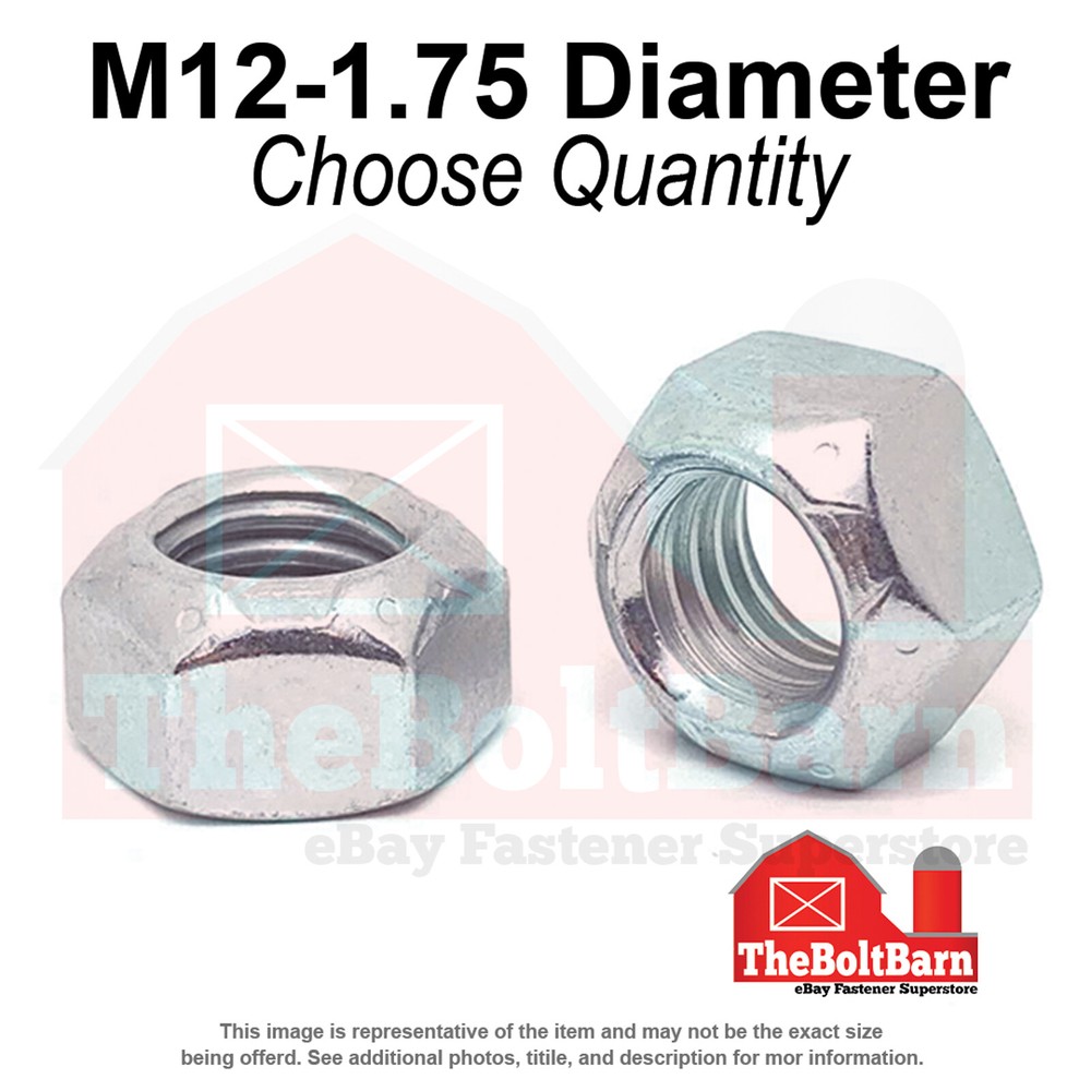 M12-1.75 Class 10 Hex Top Lock Nuts Zinc Clear Coarse Thread (Pick Quantity)