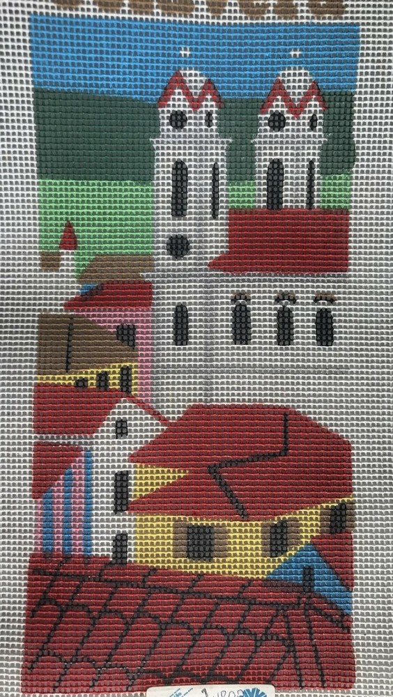 TelaVera Painted Needlepoint Canvas Building Rooftops Village
