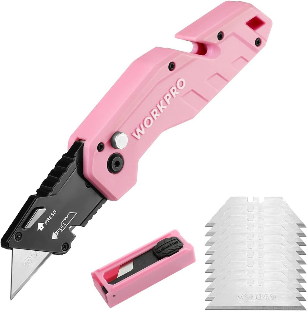 WORKPRO Folding Utility Knife with 10 Blades Quick Change Box Cutter Multi-Color