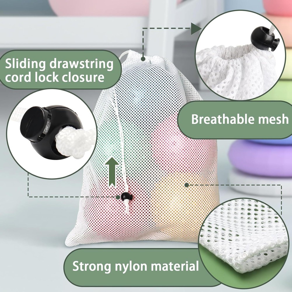 2x Extra Large Drawstring Laundry Bag Solid Mesh Material Mesh Laundry Bag White