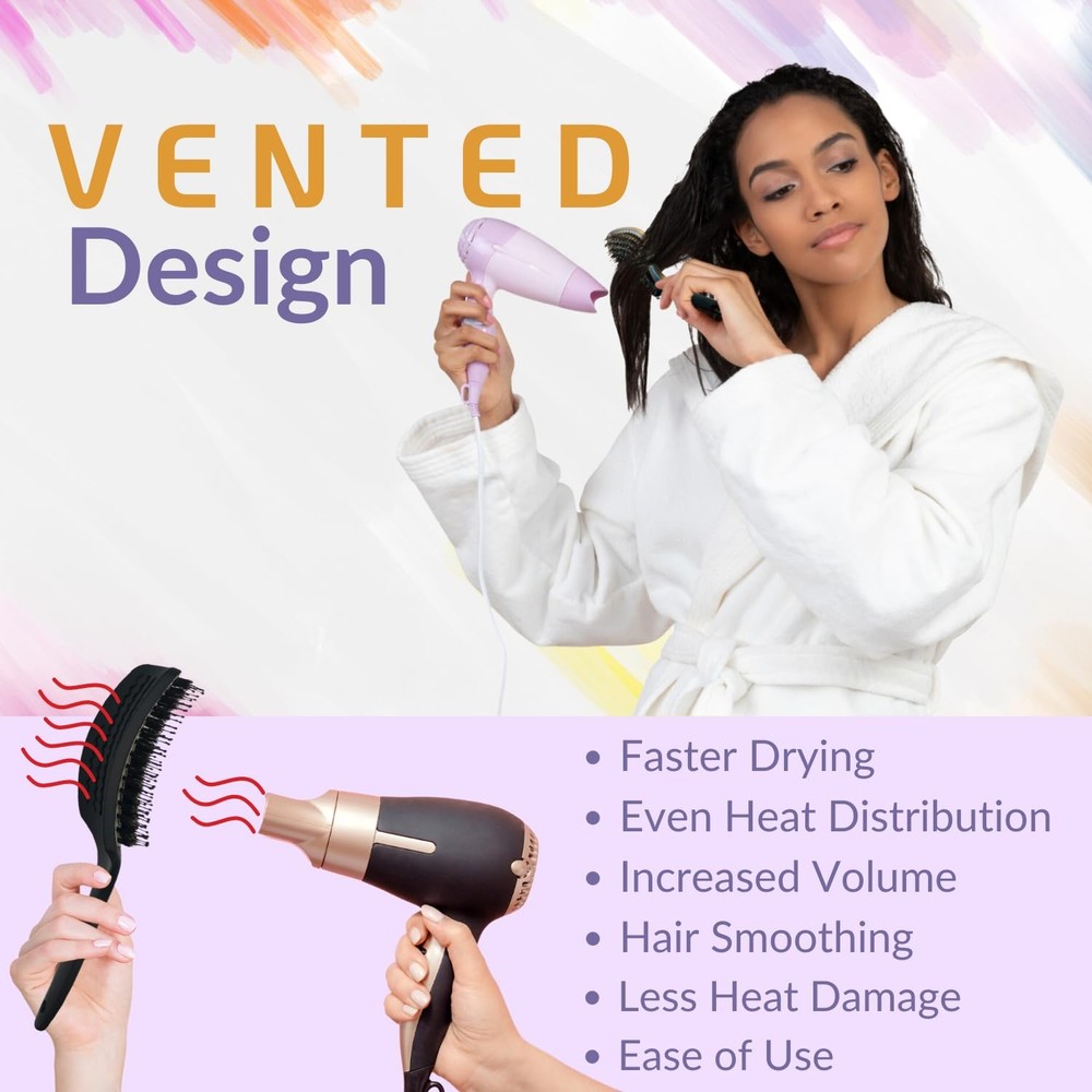 Inatekpro Curved Vented for Blow Drying - Boar Bristle Brush Medium, Grey