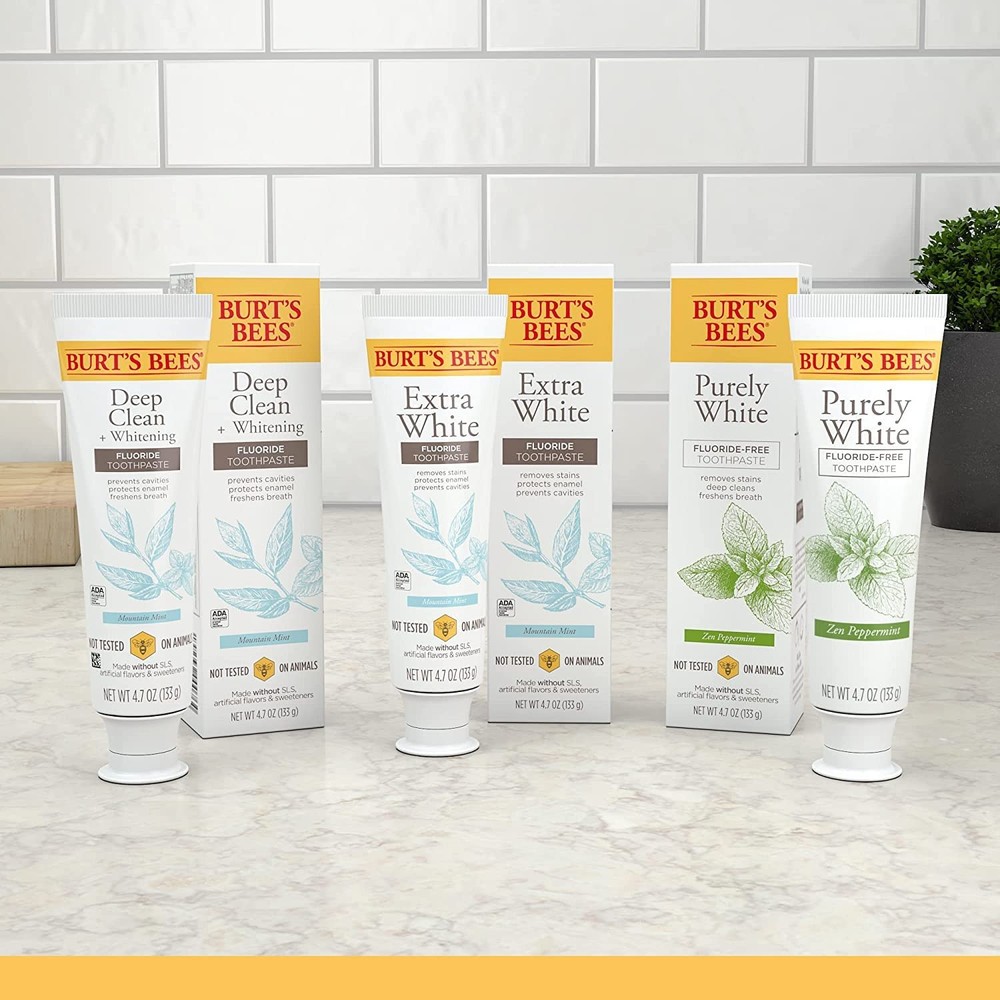 Burt’s Bees Purely White Toothpaste 4.7oz Fluoride-Free Peppermint - 3 Pack