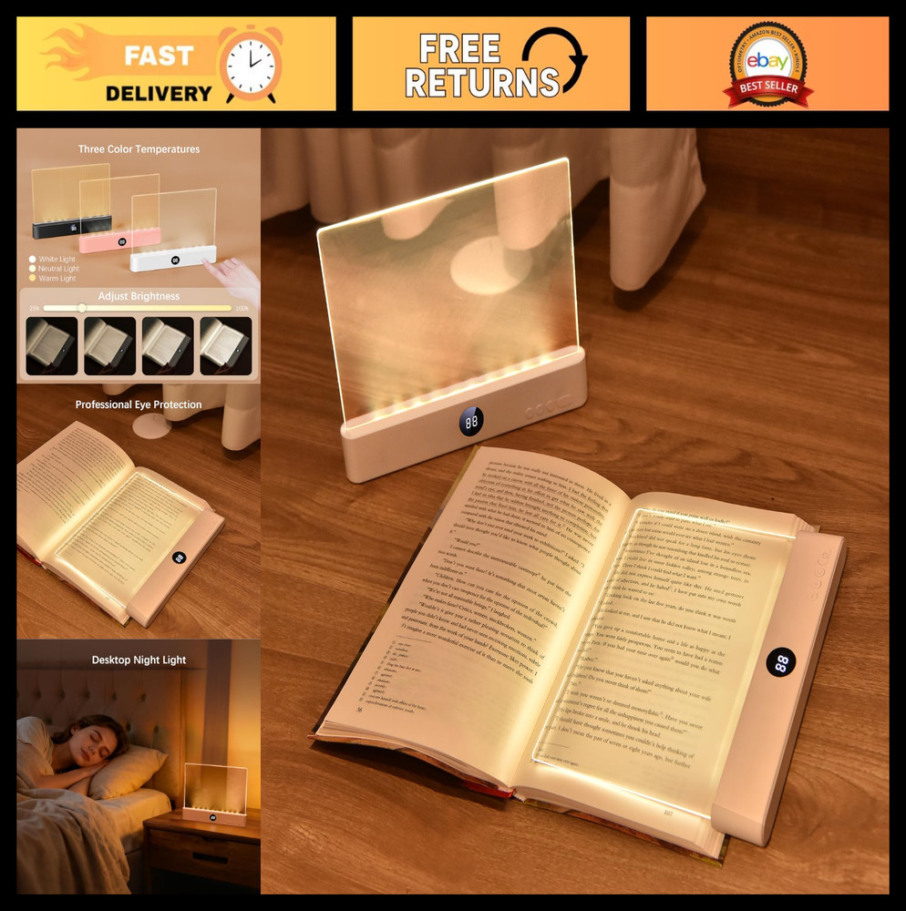 2-in-1 LED Book Light & Night Light, 3 Color Temperatures, USB Rechargeable, Dim