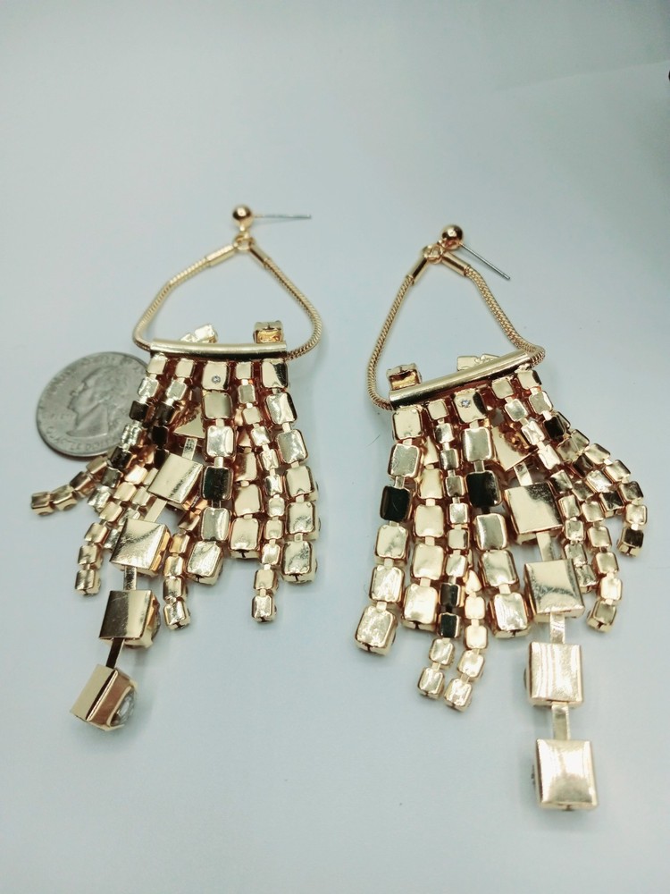 Rhinestone Statement Dangle Earrings Goldtone Posts Layered