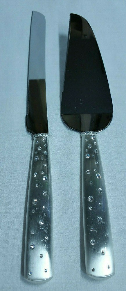 THINGS REMEMBERED Brushed Stainless Crystal Stars Wedding Cake SERVER KNIFE SET