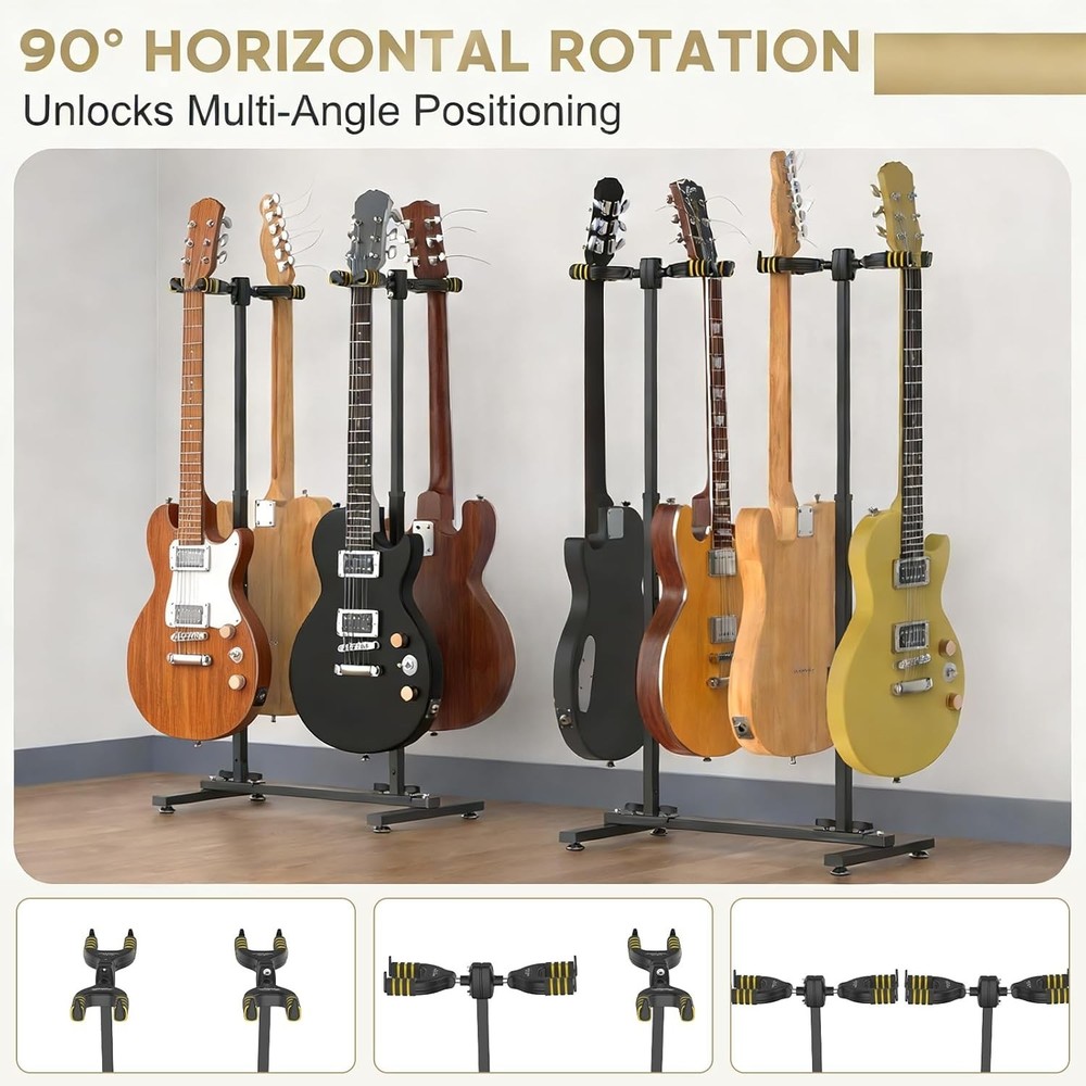 Multi Guitar Holder Stand for 4 Guitars Adjustable Height 90° Gravity-Lock Hook