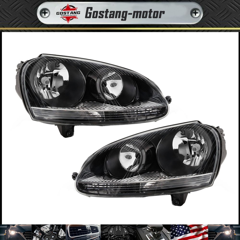 Headlights Assembly Black Halogen Left&Right Side For Volkswagen Jetta 2006-2009