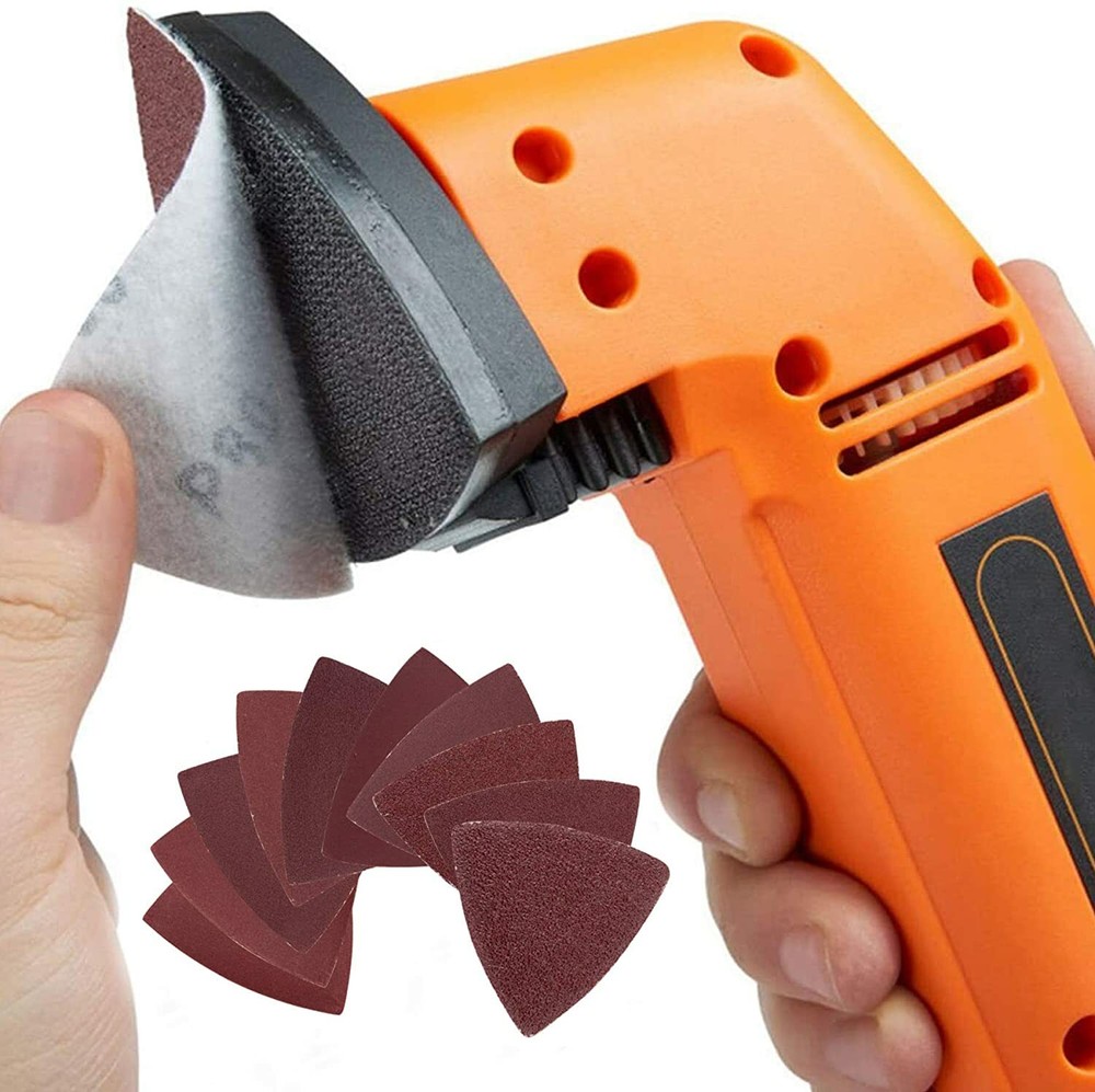 100PCS Triangle Sanding Pads for Oscillating Multi-Tool Hook Loop Sandpaper Disc