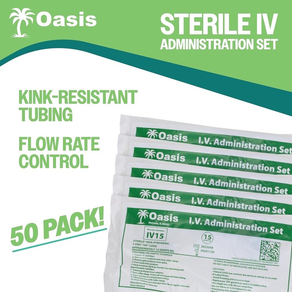 IV Administration Sets, Sterile, Includes Injection Site, 15 Drip/mL, 50/box