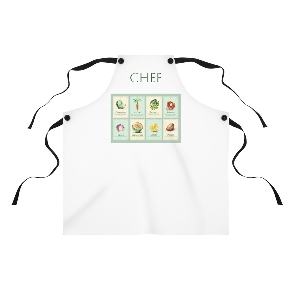 Chef's Apron with Vegetable Design, Kitchen Gift, Cooking Apron, Culinary Apron,