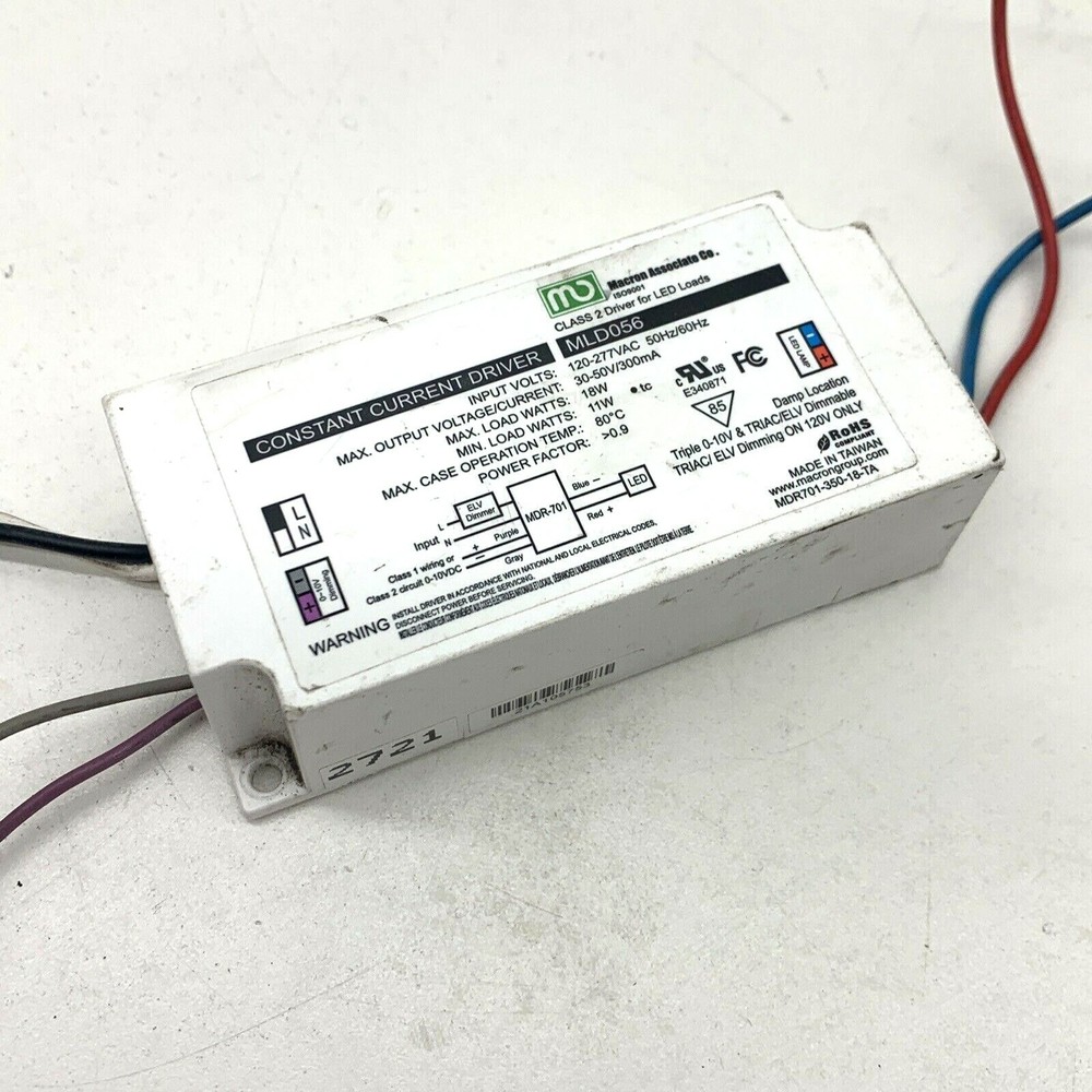 Macron MLD056 Constant Current Dimmable LED Driver 18W 300mA 30-50VDC