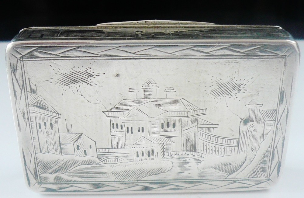 Antique Russian Silver Niello Snuff Box from 1834