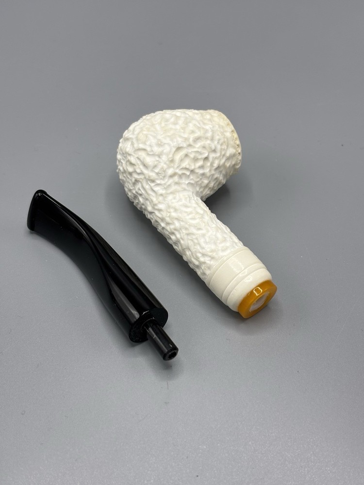 Deep Rusticated Apple Pipe Handmade block Meerschaum New W Case#162