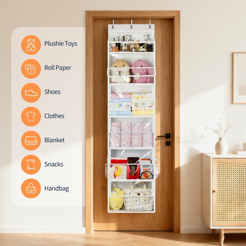 Hanging Yarn Storage Organizer 6 Zipper Compartments Clear Dustproof White