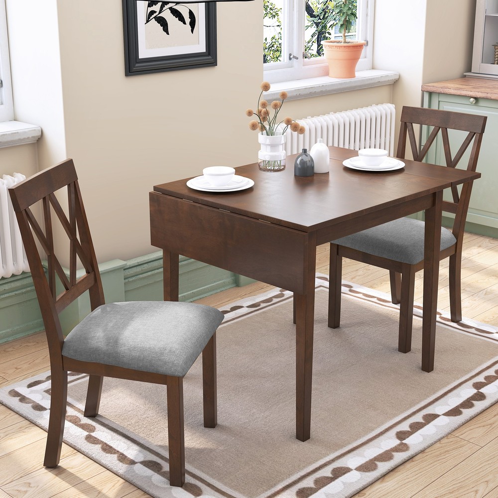3 Piece Kitchen Dining Set with Drop Leaf Dining Table and 2 Dining Upholstere