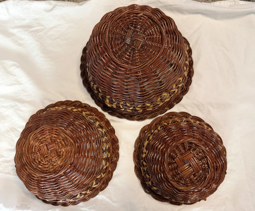 Set Of 3 Stacking Rattan Wicker Baskets