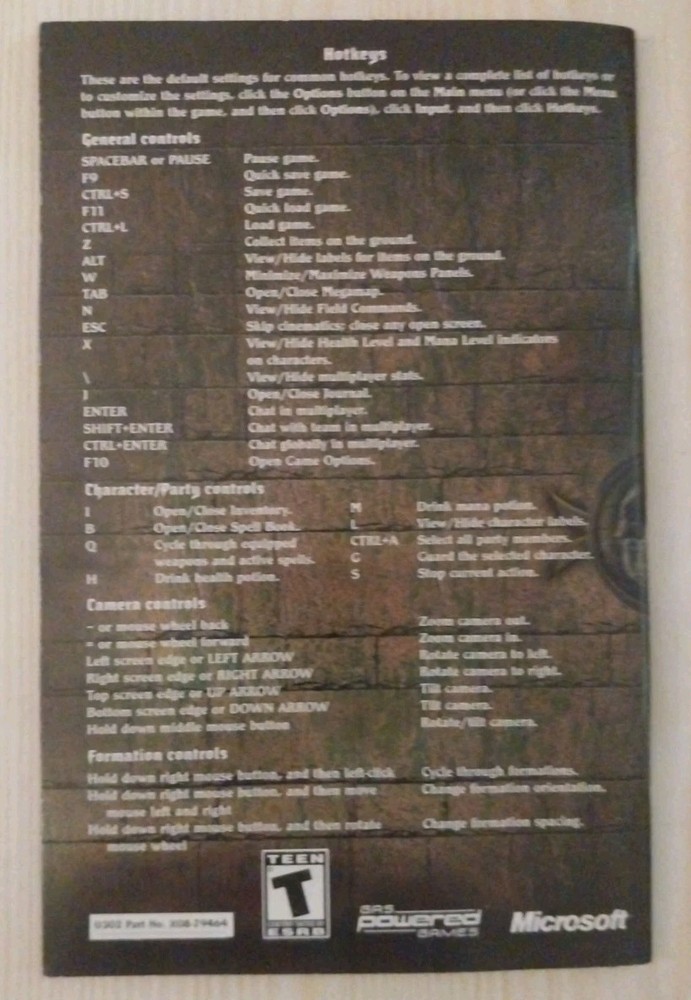 Dungeon Siege~Microsoft~2002 Official Original Manual ONLY