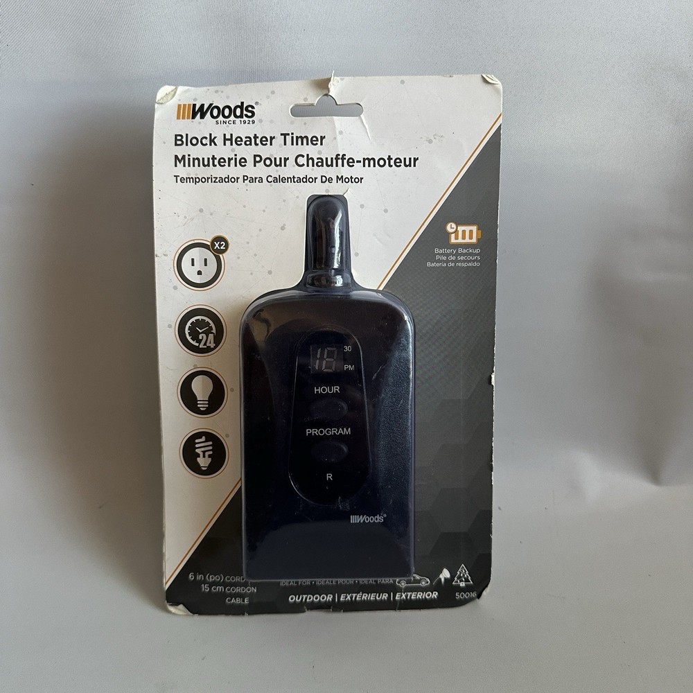 Woods 50016WD Outdoor 24-Hour Digital Plug-In Block Heater 24-Hour