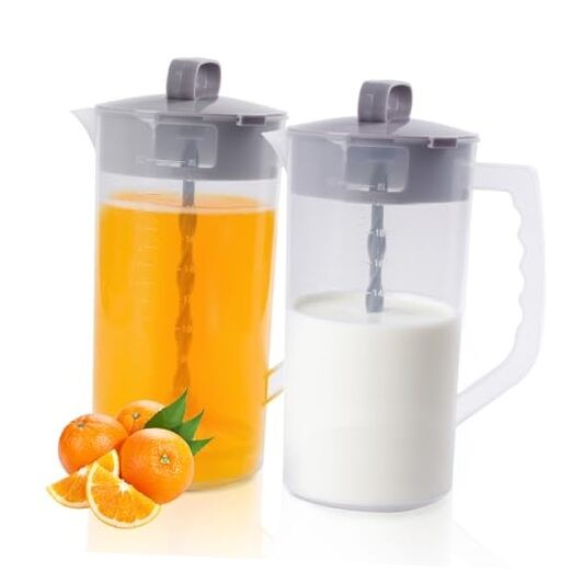 2 Quart/64oz Mixing Pitcher with Adjustable Plunger & Lid - BPA-Free, 2 pack