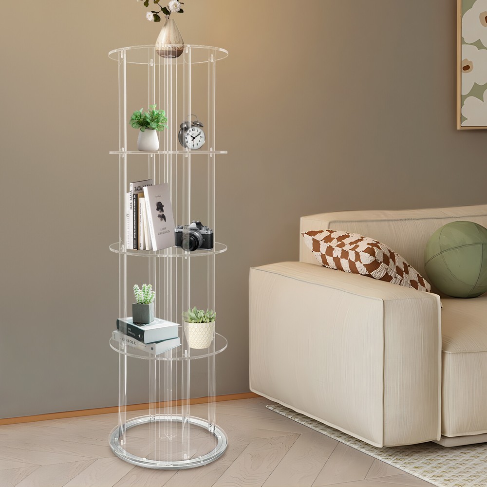 5-Tier Rotatable Acrylic Bookshelf – Stylish & Space-Saving Design
