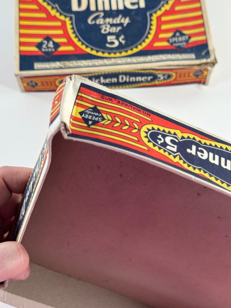 RARE 1920's Original Chicken Dinner Candy Bar 5 cent BOX nice see pics