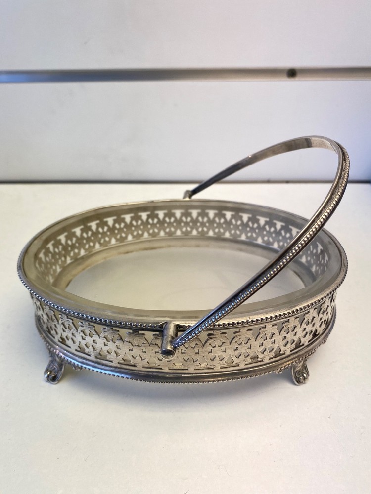 Victorian Opalescent Silver Plated Candy or Bonbon Dish with Handle