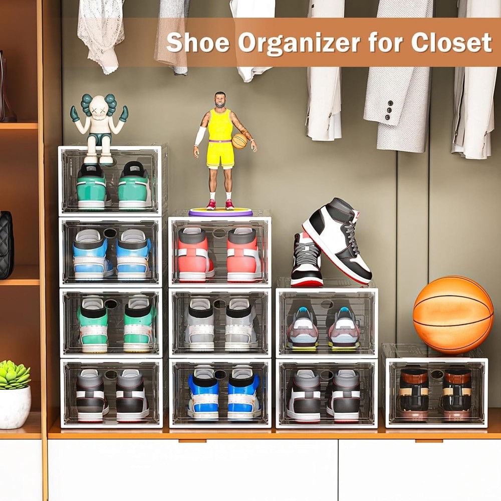 10 Pack Thicken Shoe Organizer Stackable,Upgraded Sturdy Shoe Storage Box wit...