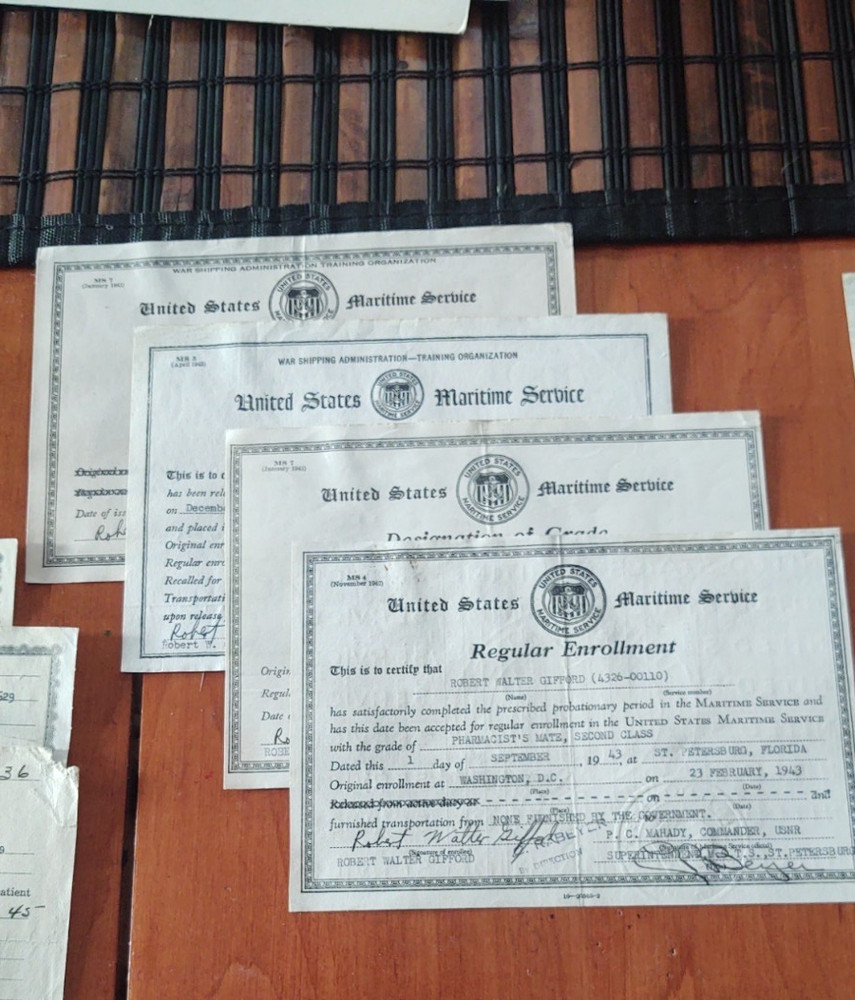 WW2 Document Grouping Robert Gifford Dept Commerce /Coast Guard , Egypt Pass