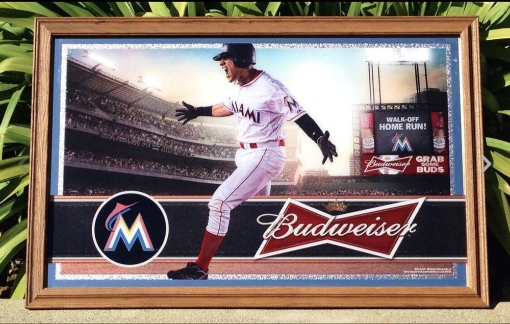 Budweiser Miami Marlins MLB Baseball Beer Bar Mirror Man Cave