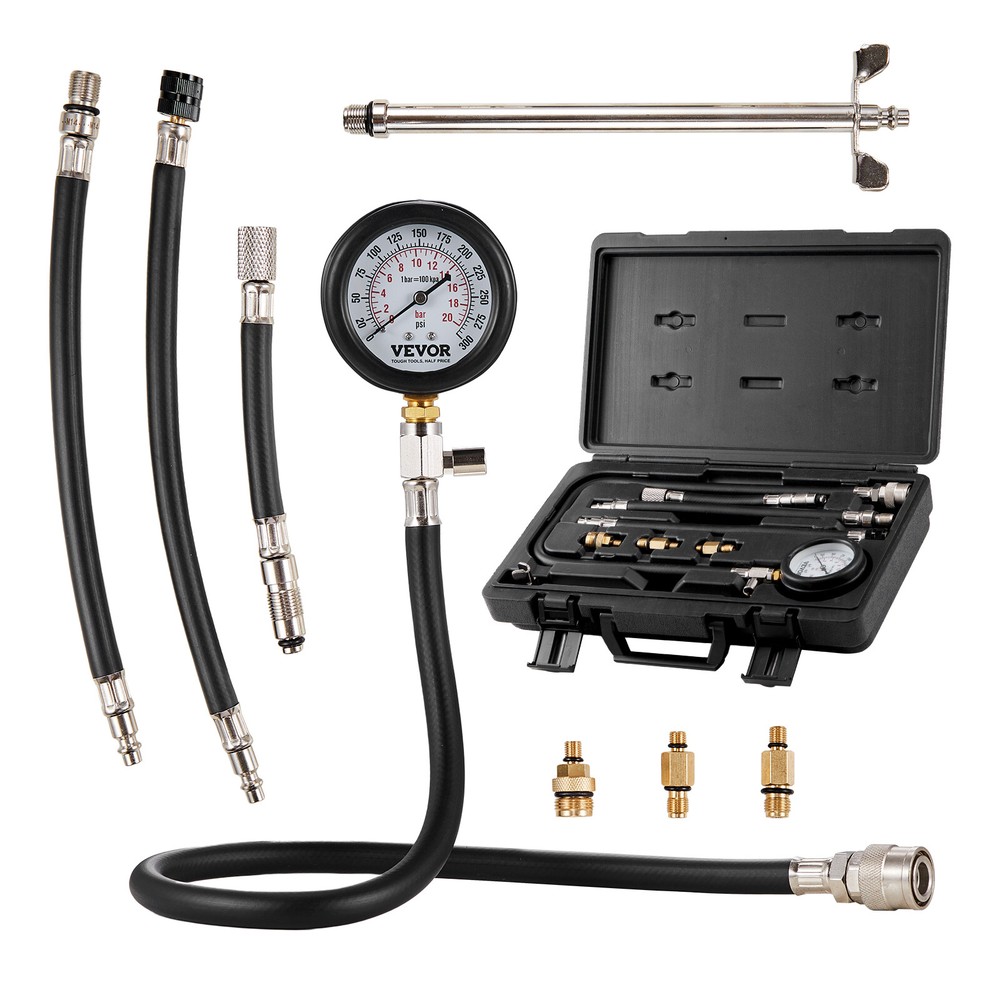 Compression Tester Kit Petrol Engine Cylinder Gauge Tool Automotive 9 PCS