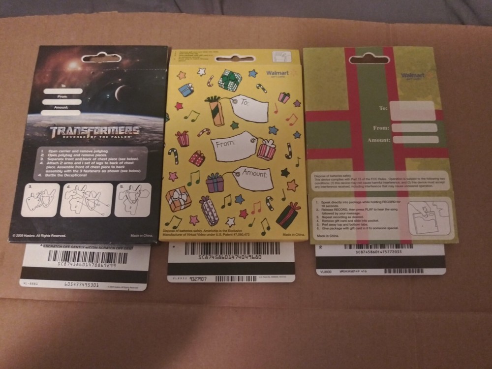 Transformers, Snoopy & Personal Message Walmart Unused Gift Cards - No Value