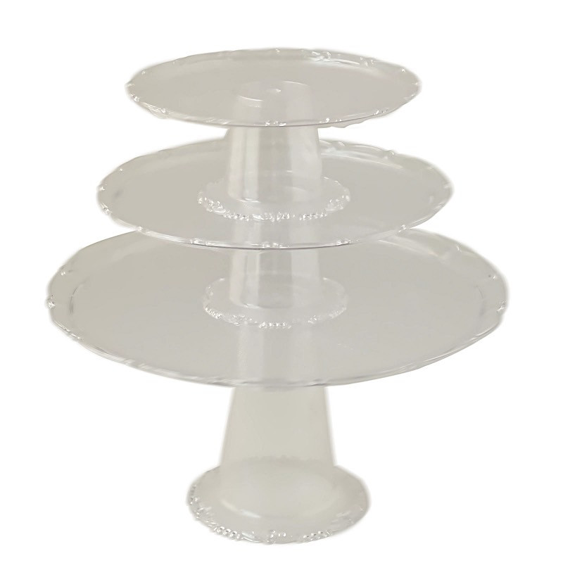 3 CLEAR Plastic Stackable Pedestals Round CUPCAKE Display STANDS Set Party Event