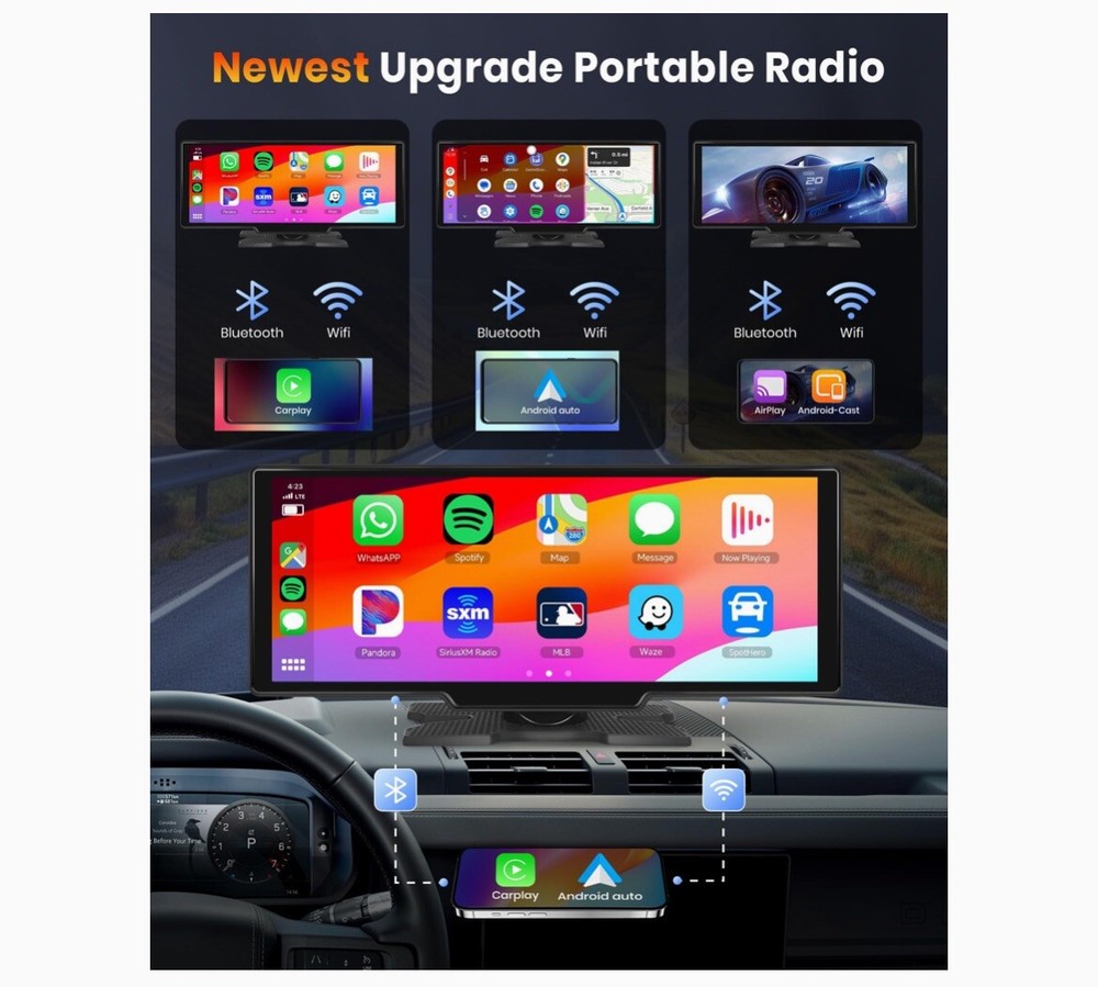 PODOFO 10.26" Multimedia Smart Screen Player Wireless Carplay Android Navigation