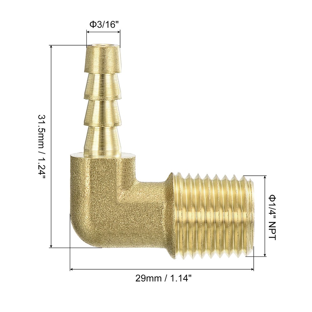 90 Degree Brass Hose Barbed Elbow Fitting 3/16" Barb x1/4" NPT Male for Industry