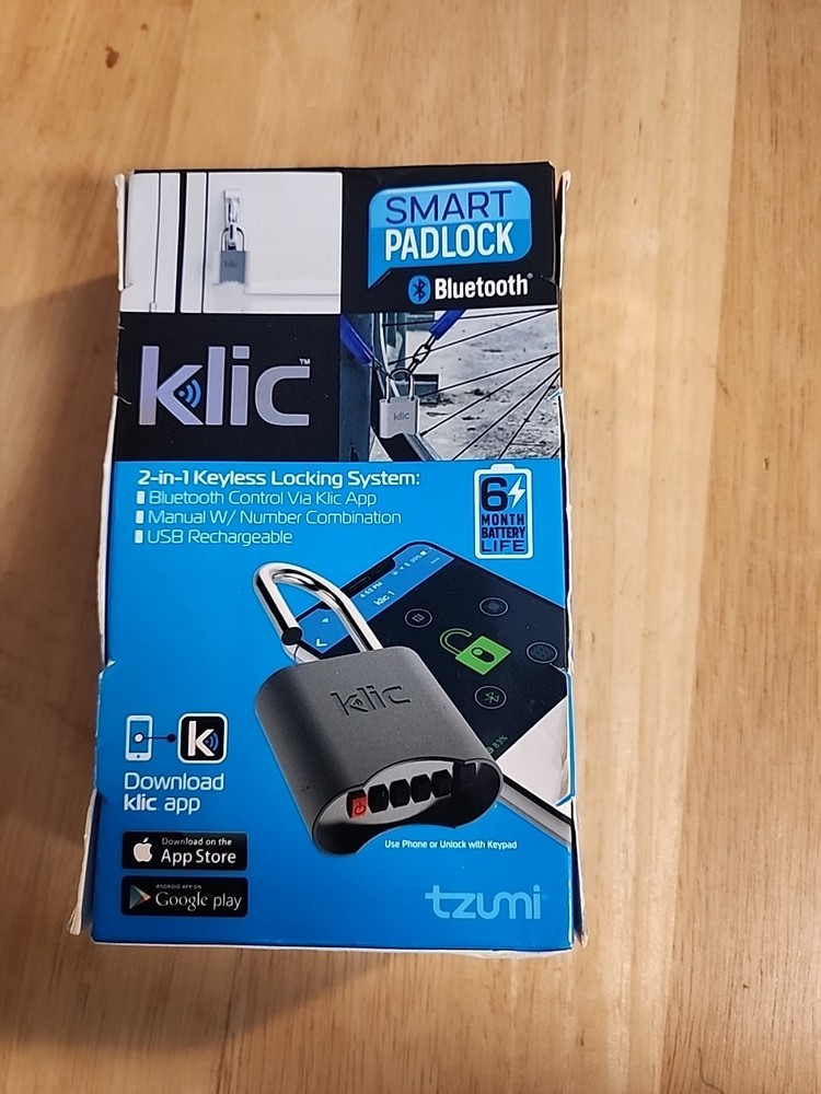 KLIC Padlock Bluetooth Keyless USB Apple Android Rechargeable Lock
